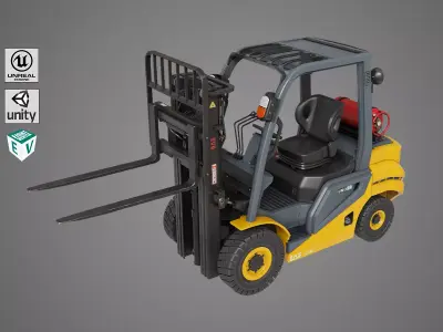 Forklift Truck 02 Yellow Rigged All PBR Unity UE Textures Low-poly 3D model