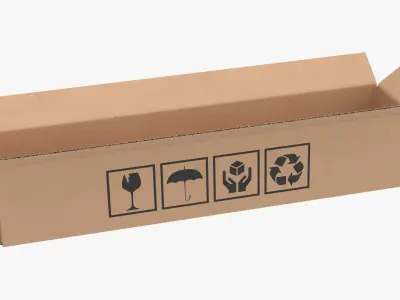 Cardboard Box 50x10x10 Half Open 3D model