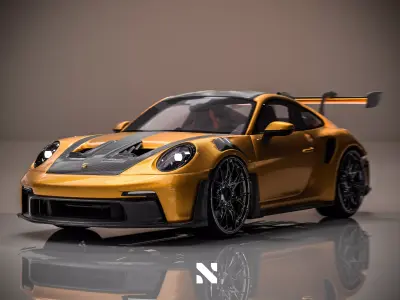Porsche GT3RS 2024  Orange - Rigged Low-poly 3D model