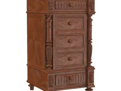 Antique French Walnut Nightstand Bedside Table 3D model