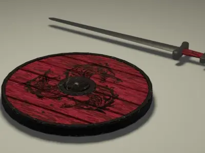 Viking shield and sword pbr texturing Free 3D model