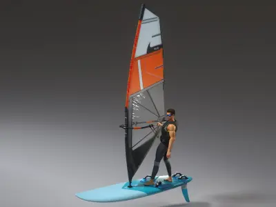 Male Windsurfer Animated HQ 3D model