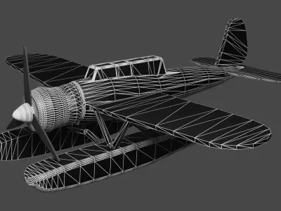 Seaplane biplane Free low-poly 3D model