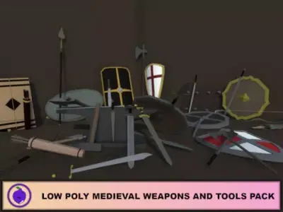 Low Poly Medieval Weapons And Tools Pack Low-poly 3D model