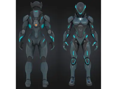 Female Sci-Fi Cyborg Character Low-poly 3D model