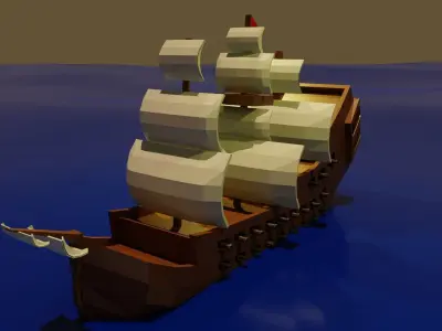 wooden sailing canon ship Low-poly 3D model