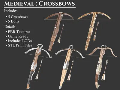 Medieval Collection Weapons Crossbows 3D Model Pack