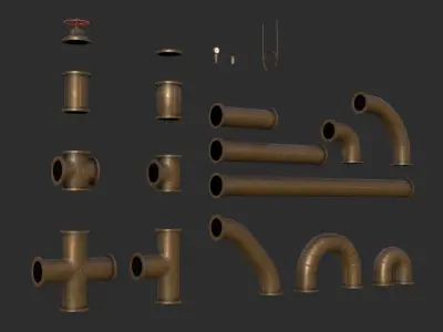 Copper Pipes Low-poly 3D model