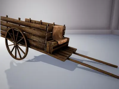 Medieval Cart Low-poly 3D model 7