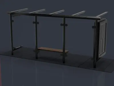 busstop bus stop with two benches and light 3D print model