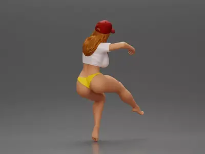 Sexy girl in cap thinking and playfully posing 3D print model