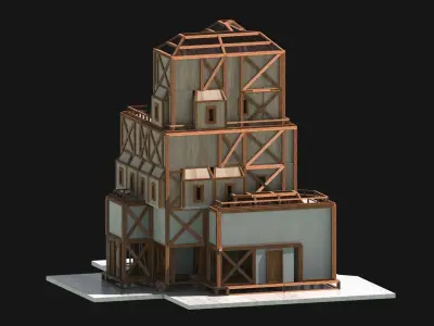Medieval Low Poly Building Castle Wooden Village Stone House 12 Low-poly 3D model
