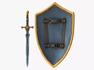 Stylized Sword And Shield Low-poly 3D model