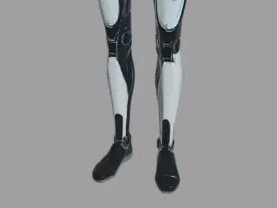 Silver Cyan Cyberpunk Humanoid Robot 3D model