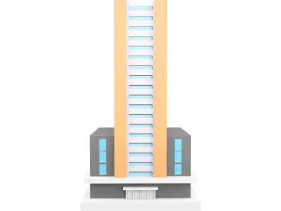 3D building with two orange lines around the edges icon 3D model