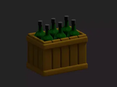 Green bottle with wooden box Low-poly 3D model