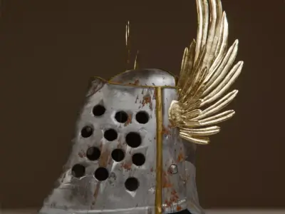 Game ready medieval knight helm Low-poly 3D model