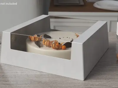 Transparent Window Box with Minimalist Cake with Physalis 3D model