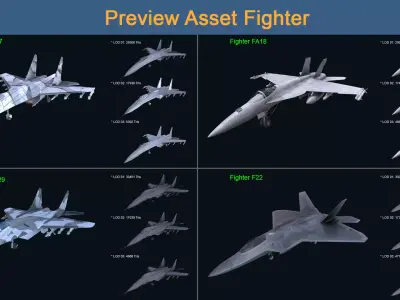 Asset 02 - Military - 04 Model Fighter  3D Model Pack