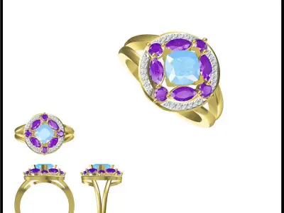 JCD Format Antique color stone rings cad cam jewelry design 3D print model