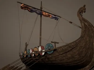 Viking Big Ship Game-Ready Low-poly 3D model