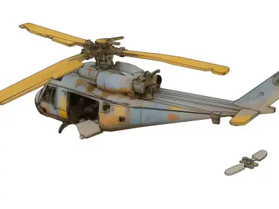 Rusty old helicopter in wreckage 3D model