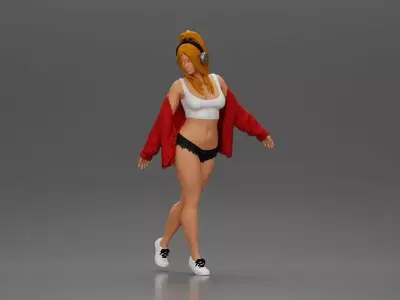 Girl lets her  jacket slip embracing freedom rhythm grace 3D print model