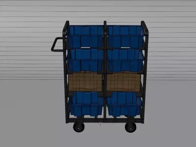 Industrial Storage Cart with Crates 3D model