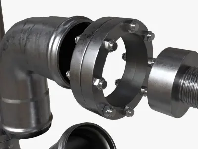 Metal Pipes with Fittings Set 3D model