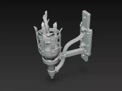 Medieval Iron Wall Torch with Candle - PBR 3D Model Low-poly 3D model