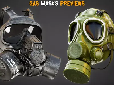 30 Game-Ready Military Gas Masks PBR Texture - Vol 10 Low-poly 3D model