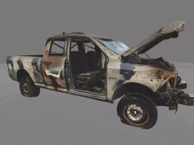 Destroyed Military Pickup Truck  PBR Game Ready Low-poly 3D model