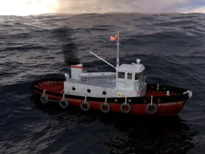 Tugboat tug boat in ocean 3D model
