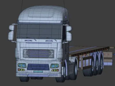  Flatbed Tailer Truck -- Generic Design 3D model