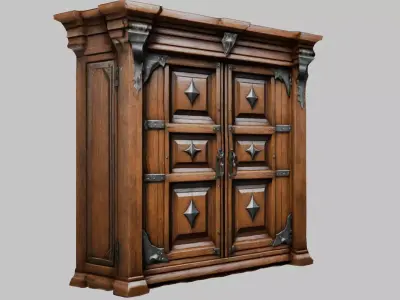 Wooden closet Medieval Furniture interior decor Low-poly 3D model