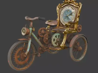 Antiquated Clockwork Steampunk Trike Low-poly 3D model
