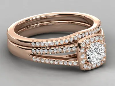 Round Cut Solitaire Double Shank Wedding Ring 3D print model