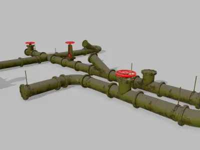 pipe set with valves Low-poly 3D model