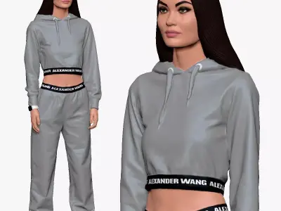 001244 woman in hip hop gray wear 3D model
