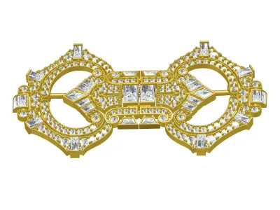 Antique Art Deco Round and Baguette Diamond Brooch 3D print model
