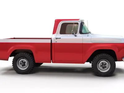 50s American 4x4 pickup truck Low-poly 3D model