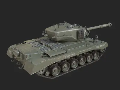 USA Army M46 Patton medium tank in Korean War Low-poly 3D model