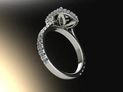 10004 diamond engagement ring with halo setting 3D print model