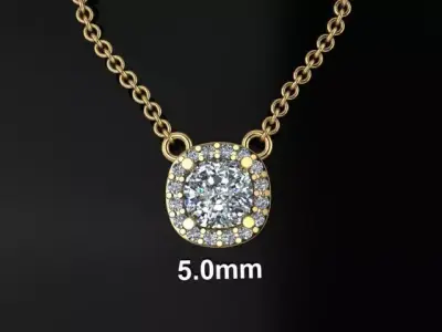 Dainty Diamond Halo Cushion Pendant 5mm 3D print model