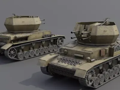 Flakpanzer IV Wirbelwind Anti-Aircraft Gun Low-poly 3D model