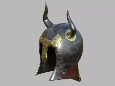 Horned barbarian helmet with PBR material Low-poly 3D model