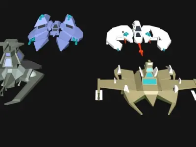 Spaceship lowpoly 3d model three spaceships Low-poly 3D model