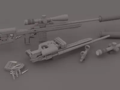 sniper 3d model rifle and accessories 3D model