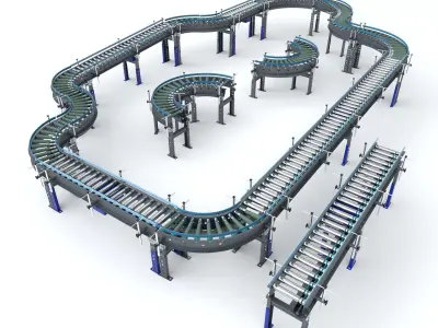 Curved and Linear Roller Conveyors  Adjustable 3D Model Pack