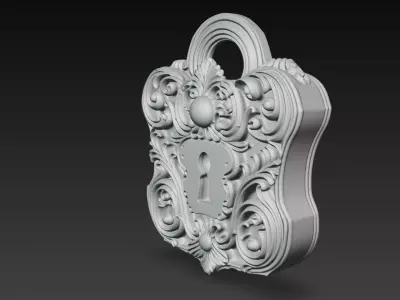 Baroque Decorative Keyhole Lock Ornament 3D Model 3D print model